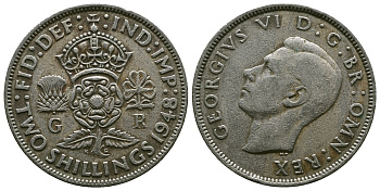 Великобритания 2 шиллинга (флорин) 1948 Георг VI (1936-1952) KM 865, Spink 4102 медно-никель 4381-1115