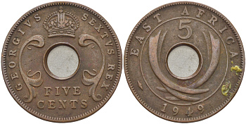 Британская Восточная Африка 5 центов 1949 Георг VI (1936-1952) KM 33 бронза 94-154