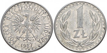 ПОЛЬША 1 ЗЛОТЫЙ 1987 MW KM 49.2 алюминий 4548-436