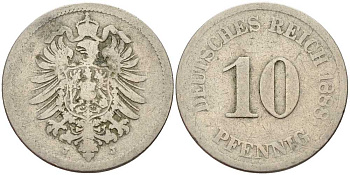ГЕРМАНИЯ 10 ПФЕННИГОВ 1888 J, СТАРОГЕРБОВКА KM 4, J. 4 медно-никель 4401-325