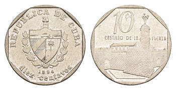 Куба 10 сентаво 1994 форт в Гаване Ла-Фуэрса KM 576.1 сталь плакированная никелем 4644-732