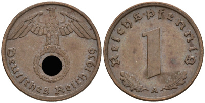 Германия 1 рейхспфенниг 1939 A KM 89, J 361 бронза 4396-1513