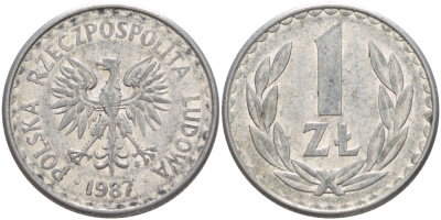 ПОЛЬША 1 ЗЛОТЫЙ 1987 MW KM 49.2 алюминий 4548-436