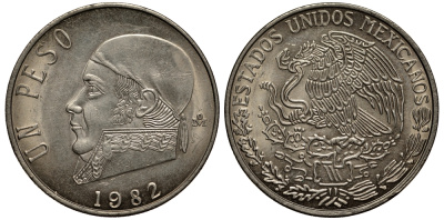 Мексика 1 песо 1982 Хосе Мария Морелос KM 460 медно-никель 215-931