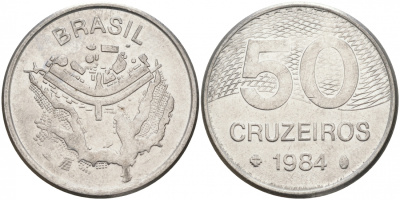 БРАЗИЛИЯ 50 КРУЙЗЕЙРО 1984 KM 594.1 сталь aUNC 73-326
