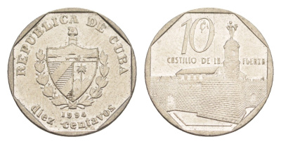 Куба 10 сентаво 1994 форт в Гаване Ла-Фуэрса KM 576.1 сталь плакированная никелем 4644-732