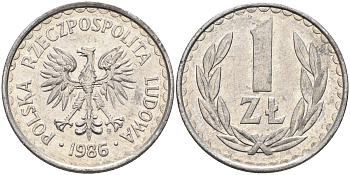 ПОЛЬША 1 ЗЛОТЫЙ 1986 MW KM 49.2 алюминий 4591-717