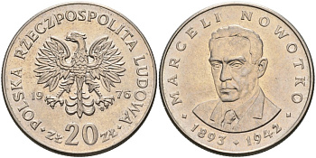 Польша 20 злотых 1976 MW, Марцелий Новотко KM 69, Parchimowicz 246c медно-никель 189-836