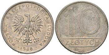 Польша 10 злотых 1986 MW Y 152.1 медно-никель 4616-1057