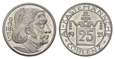Кобленц 25 пфеннигов 1921 Funck 80.7, Men05 4526., Men18 5727.13 железо UNC 4548-1216