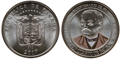 Панама 1/4 бальбоа 2017 Хусто Аросемена KM NEW медно-никель UNC M52-07