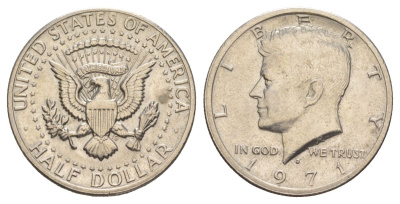 США 1/2 доллара (50 центов) 1971 D, Джон Кеннеди KM 202b медь плакированная медно-никелем aUNC 82-943