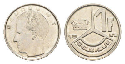 Бельгия 1 франк 1989 Belgique, Бодуэн I (1951-1993) KM 170 железо плакированное никелем 4632-562