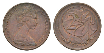 Австралия 2 цента 1981 Елизавета II (1952-2022), плащеносная ящерица KM 63 бронза 4655-1247