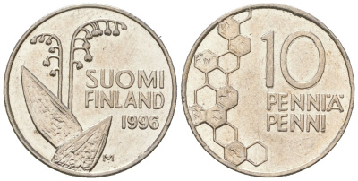 Финляндия 10 пенни 1996 M KM 65 медно-никель aUNC 99-1265