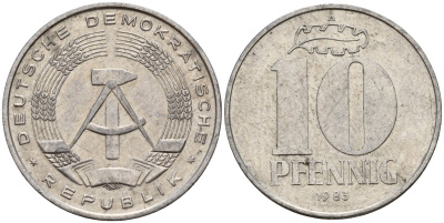 ГДР 10 пфеннигов 1983 A KM 10 алюминий 77-337