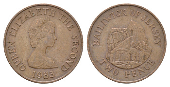 Джерси 2 пенса 1983 Елизавета II (1952-2022), Сент-Хелиер KM 55 бронза 4595-724