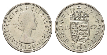 Великобритания 1 шиллинг 1963 Елизавета II (1952-2022), Английский герб KM 904, Spink 4147 медно-никель UNC 4121-843