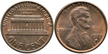 США 1 ЦЕНТ 1979 D, ЛИНКОЛЬН KM 201 медь цинк 4549-761