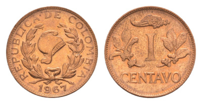 Колумбия 1 сентаво 1967 KM 205a сталь плакированная медью aUNC 4636-161