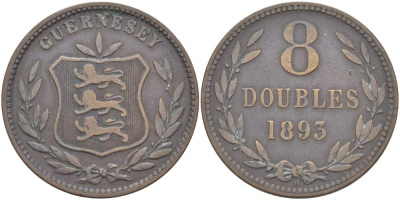 Гернси 8 даблов (дублей) 1893 Н KM 7 бронза 4517-943