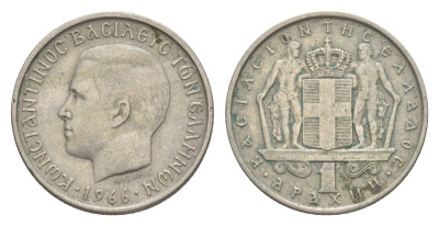 Греция 1 драхма 1966 Константин II (1966-1973) KM 89 медно-никель 4643-365