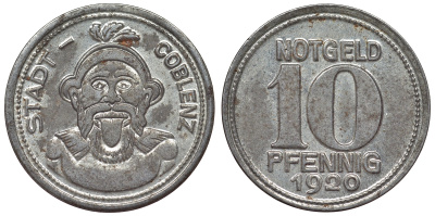 Германия, Кобленц 10 пфеннигов 1920 Рейнлянд-Пфальц, нотгельд Funck 80.3 железо 4119-1025