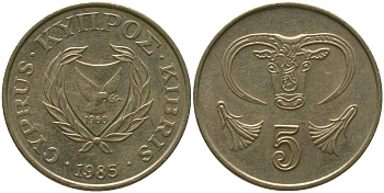 Кипр 5 центов 1985 KM 55.2 никель латунь 4158-538