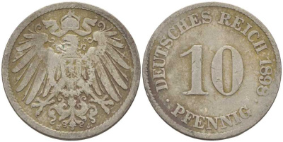 ГЕРМАНИЯ 10 ПФЕННИГОВ 1898 J KM 12, J. 13 медно-никель 4401-1037