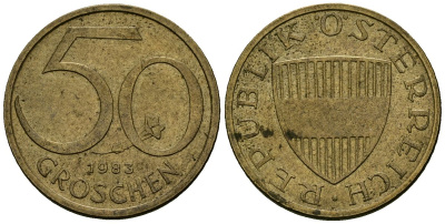 Австрия 50 грошей 1983 KM 2885 алюминиевая бронза 4136-755
