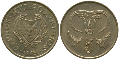 Кипр 5 центов 1985 KM 55.2 никель латунь 4158-538