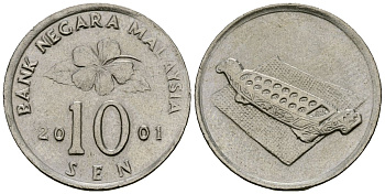 Малайзия 10 сенов 2001 цветок KM 51 медно-никель 4173-1014