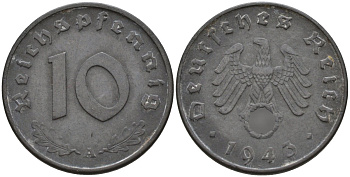 Германия 10 рейхспфеннигов 1943 A KM 101, J.371 цинк 4151-221