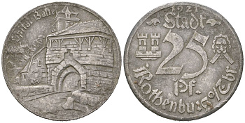 Ротенбург-об-дер-Таубер 25 пфеннигов 1921 Больница Бастай Funck 453.7i, Men18 27506.10 железо 46-2616