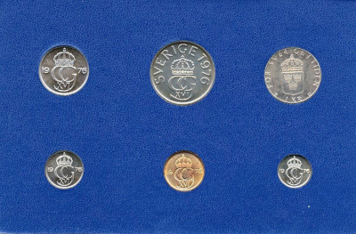 Швеция набор монетного двора из 6 монет 1976 в картоне, Карл XVI Густав (1973- ) KM MS4 UNC 7-5-7-226