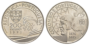 Португалия 200 эскудо 1991 Христофор Колумб в Португалии KM 658 медно-никель UNC 1101-5-23