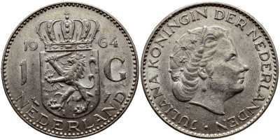 Нидерланды 1 гульден 1964 Юлиана (1948-1980) KM 184 серебро 25-112
