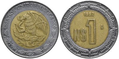Мексика 1 песо 1992 KM 550 биметалл 4579-824