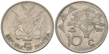 Намибия 10 центов 1998 дерево KM 2 сталь плакированная никелем 4618-717