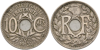 Франция 10 сантимов 1931 KM 866a, Le Franc 138.3 медно-никель 4143-956