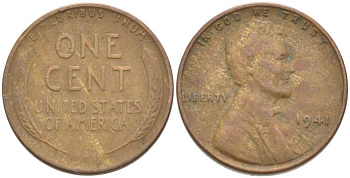 США 1 ЦЕНТ 1941 ЛИНКОЛЬН KM 132 бронза 218-821