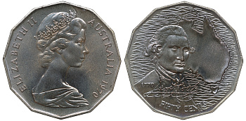 Австралия 50 центов 1970 200 лет путешествию Джеймса Кука, в оригинальной пластиковой коробке KM 69 медно-никель UNC 4-3-5-16