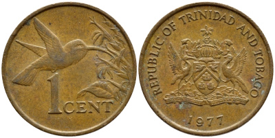 Тринидад и Тобаго 1 цент 1977 колибри KM 29 бронза 4396-957