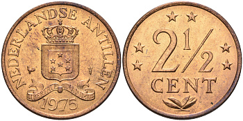 Нидерландские Антилы 2 1/2 цента 1975 Юлиана (1948-1980) KM 9 бронза 4177-344