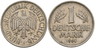 ФРГ 1 марка 1969 J KM 110, J. 385 медно-никель 4187-1043