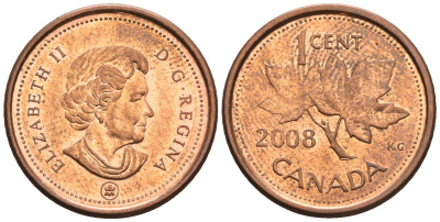 Канада 1 цент 2008 Елизавета II (1952-2022), кленовый лист KM 490а сталь плакированная медью 4609-419