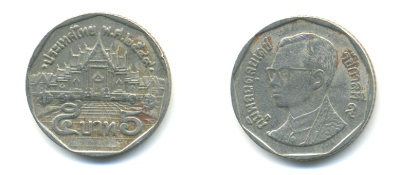 Таиланд 5 батов 2006 BE2549, король Рама IX, дворец KM 219 медь плакированная медно-никелем 177-925