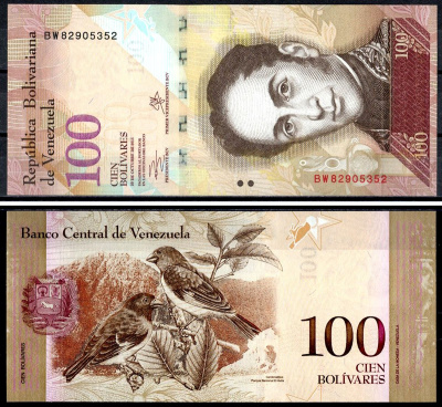 Венесуэла 100 боливаров 2013 29 октября 2013, Симон Боливар, птицы Pick 93 g бумага UNC (пресс) 402-71-1-2