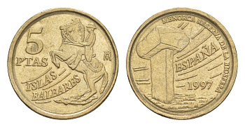 Испания 5 песет 1997 Балеарские острова KM 981 алюминиевая бронза UNC 4623-1221