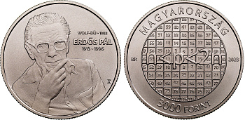 Венгрия 3000 форинтов 2023 математик Пал Эрдёш, премия Вольфа KM NEW медно-никель  UNC  M5-15